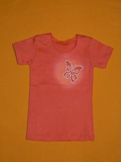 Tričko s obrázkem, kr. rukáv Barva: lososová, Varianta: Motiv motýl, Velikost: 86