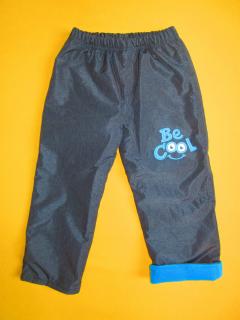 Zateplené šusťákové kalhoty s potiskem hladký šusťák 1 Barva: antracitová+tyrkysová, Velikost: 116