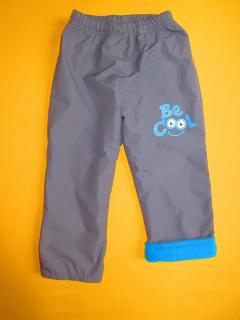 Zateplené šusťákové kalhoty s potiskem hladký šusťák 1 Barva: šedá + tyrkysová, Velikost: 104