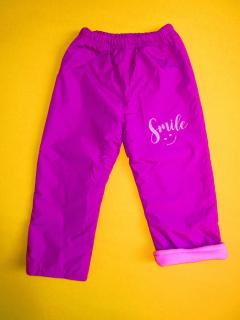 Zateplené šusťákové kalhoty s potiskem hladký šusťák 2 Barva: růžová, Velikost: 134
