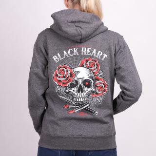 Dámská Mikina BLACK HEART LIPSTICK SKULL Barva: šedá, Velikost: XL