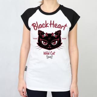 Dámské Raglanové Tričko BLACK HEART WILD CAT Barva: Bílá, Velikost: L