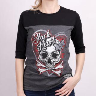 Dámské Triko BLACK HEART RIBON SKULL RG Barva: Černá, Velikost: L