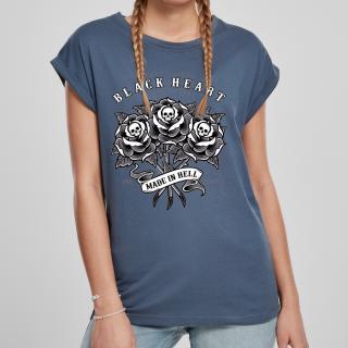 Dámské Triko BLACK HEART ROSE SKULL EXT Barva: Modrá, Velikost: XL