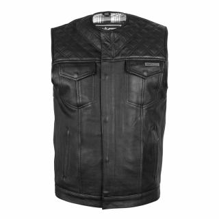 Kožená moto vesta W-TEC Losango - Black Barva: Černá, Velikost: 4XL