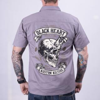 Pánská Košile BLACK HEART DEVIL SKULL Barva: šedá, Velikost: M