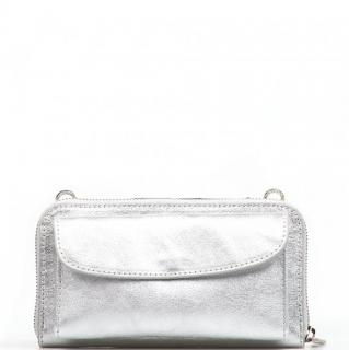Kožená mini kabelka a peněženka Annie stříbrná