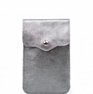 Kožená mini kabelka Jessi na telefon kovově stříbrná