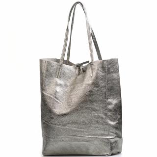 Kožená shopper kabelka Solange kovově stříbrná