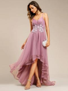 Asymetrické plesové šaty fialové-růžové EO01746OD Velikost: EU 36 / US 04, Barva: Fialová