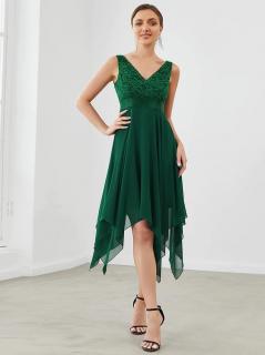 Asymetrické šaty s krajkou zelené EP00207DG Velikost: EU 36 / US 04, Barva: Zelená