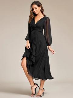Černé společenské midi šaty s dlouhým rukávem EE01977BK Velikost: EU 36 / US 04, Barva: Černá