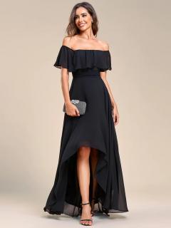 Černé společenské šaty s volánem ES01736BK Velikost: EU 42 / US 10, Barva: Černá