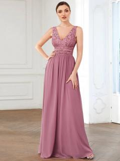 Dlouhé společenské šaty fialové-růžové EE0163AOD Velikost: EU 44 / US 12, Barva: Fialová