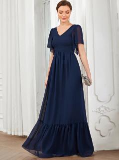 Dlouhé společenské šaty tmavě modré EE01413NV Velikost: EU 58 / US 26, Barva: Modrá