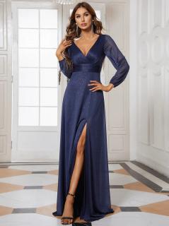 Elegantní dlouhé společenské šaty EP00739NV Velikost: EU 44 / US 12, Barva: Modrá