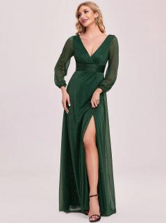 Elegantní společenské šaty dlouhé EP00739DG Velikost: EU 48 / US 16, Barva: Zelená