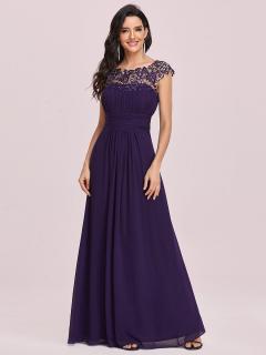 Elegantní společenské šaty s krajkou EP09993DP Velikost: EU 38 / US 06 / Skladem, Barva: Fialová