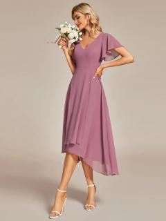 Fialové-růžové asymetrické večerní šaty EG01756OD Velikost: EU 36 / US 04, Barva: Fialová