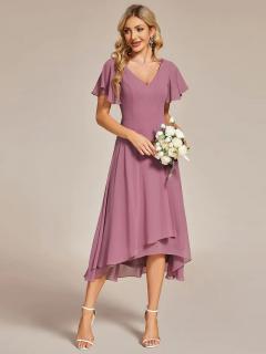 Fialové-růžové asymetrické večerní šaty EG01756OD Velikost: EU 46 / US 14, Barva: Fialová