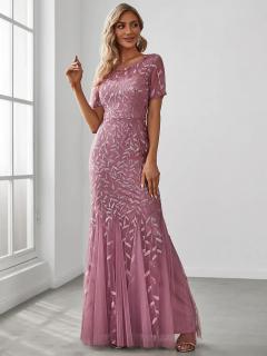 Fialové-růžové večerní šaty EZ07707OD Velikost: EU 42 / US 10, Barva: Fialová