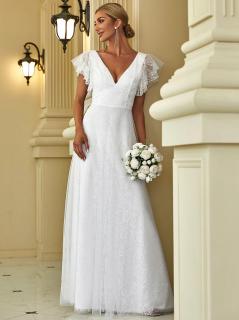 Krajkové svatební šaty s rukávem EP00857WH Velikost: EU 36 / US 04, Barva: Bílá