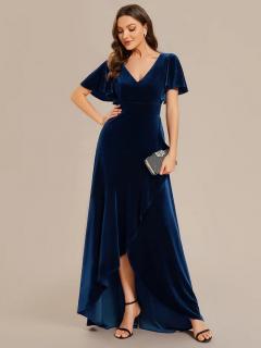 Modré sametové šaty do společnosti EE02041NB Velikost: EU 58 / US 26, Barva: Modrá