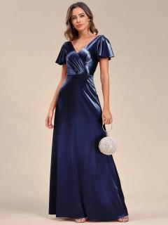 Saténové večerní šaty dlouhé EE01884NV Velikost: EU 36 / US 04, Barva: Modrá