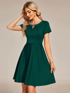 Smaragdové koktejlové šaty s rukávem EB01792DG Velikost: EU L (40) / US 0L, Barva: Zelená