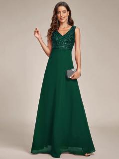 Smaragdové společenské šaty dlouhé EE01831DG Velikost: EU 36 / US 04, Barva: Zelená