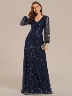 Společenské šaty s dlouhým rukávem EE01999NV Velikost: EU 36 / US 04, Barva: Modrá