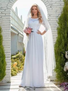 Svatební šaty s dlouhým rukávem EP07412WH Velikost: EU 50 / US 18, Barva: Bílá