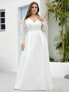 Svatební šaty s krakovým rukávem EP00707WH Velikost: EU 48 / US 16 / Skladem, Barva: Bílá