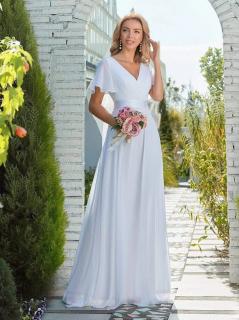 Svatební šaty s volánkovým rukávem EP09890WH Velikost: EU 48 / US 16, Barva: Bílá