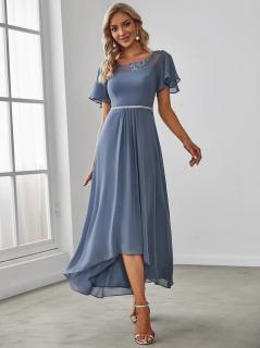 Světle modré asymetrické šaty s krátkým rukávem EP00465DN Velikost: EU 50 / US 18, Barva: Modrá