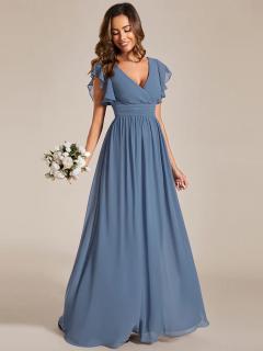 Světle modré šaty na svatbu s volánkovými rukávy ES01819DN Velikost: EU 36 / US 04, Barva: Modrá