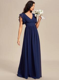 Tmavě modré šaty na svatbu s volánkovými rukávy ES01819NV Velikost: EU 36 / US 04, Barva: Modrá
