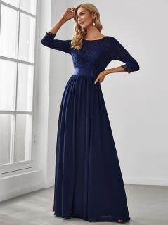Tmavě modré společenské šaty s dlouhým rukávem EP07412NV Velikost: EU 54 / US 22, Barva: Modrá
