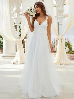 Tylové svatební šaty EH00216CR Velikost: EU 36 / US 04 / Skladem, Barva: Bílá