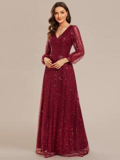 Večerní šaty s dlouhým rukávem EE01999BD Velikost: EU 36 / US 04, Barva: Červená