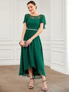 Zelené asymetrické šaty s krátkým rukávem EP00465DG Velikost: EU 46 / US 14 / Skladem, Barva: Zelená
