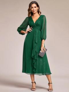 Zelené společenské midi šaty s dlouhým rukávem EE01977DG Velikost: EU 38 / US 06, Barva: Zelená