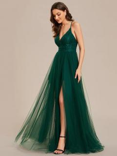 Zelené společenské šaty dlouhé ES02015DG Velikost: EU 36 / US 04, Barva: Zelená