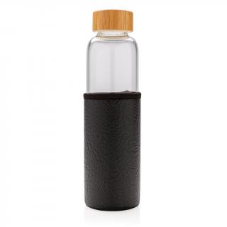 XD Design Skleněná láhev na vodu s ochranným rukávcem, 550 ml černá