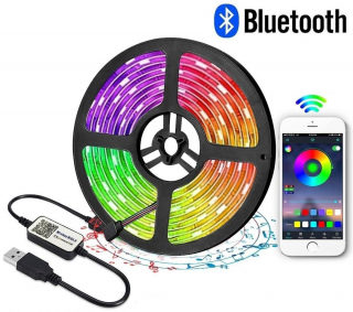 Barevný Bluetooth RGB LED pásek, IP65, USB, 5m