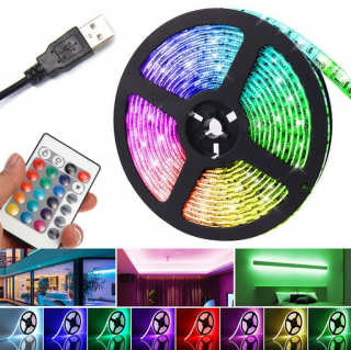 Barevný RGB LED pásek, 16 barev, USB, 5m + dálkový ovladač