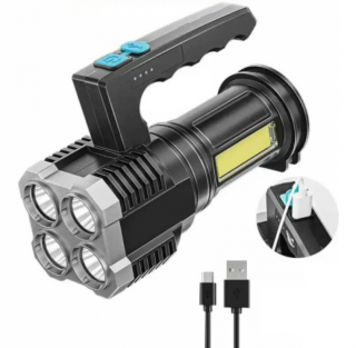 Dobíjecí multifunkční ruční svítilna LED COB + postranní světlo, USB