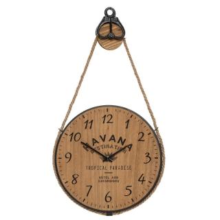 Nástěnné hodiny Atmosphera Créateur, ve tvaru kladky ze dřeva a kovu