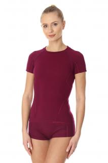 Brubeck dámské tričko s krátkým rukávem Active wool Barva: plum, Velikost: XL