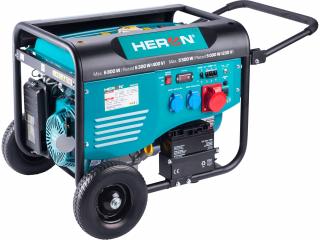HERON 8896420 (elektrocentrála benzínová 15HP/6,8kW/8,5kVA (400V), 5,5kW (230V), elektrický start, podvozek)